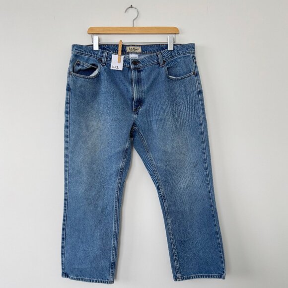 3 PAIR LOT- LL BEAN Men's 38x28 Medium Blue Jeans - WORK PANTS - Picture 2 of 13
